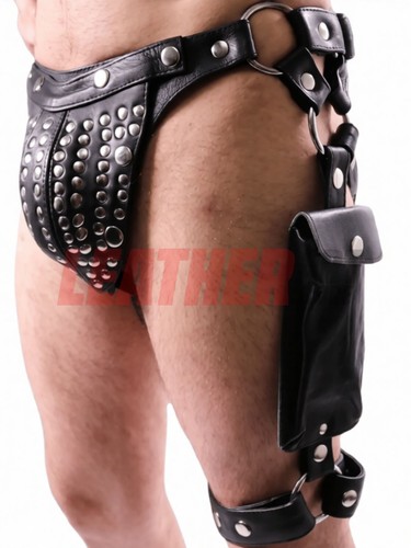 Studded leather jockstrap - studded,