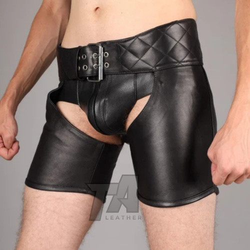 Leather quilted short chaps - short,