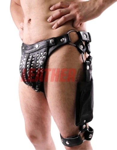 Men leather jockstrap with - leather,
