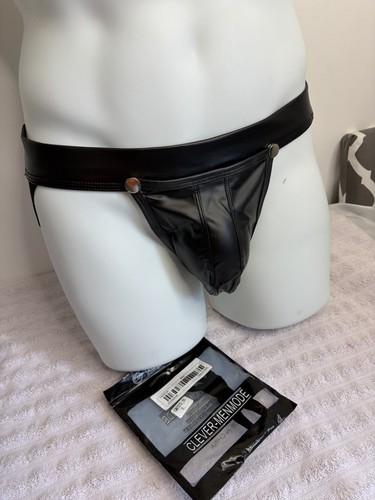 Men faux leather jockstrap - leather,