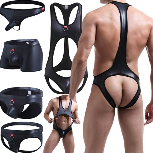 Men bodysuits leather open - pu,